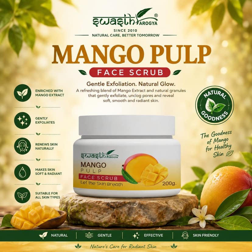 Swasth Arogya Mango Face Scrub || Sun Damage || Clog Pores || Acne || Collagen || Pack Of 1 Jar Mango Face Scrub (200gm.) view 2
