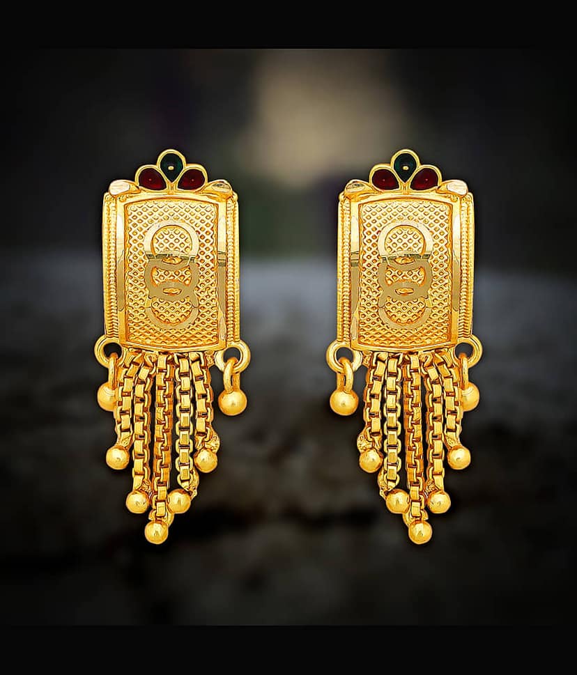 LUV FASHION Golden Stud Earrings ( Pack of 1 )