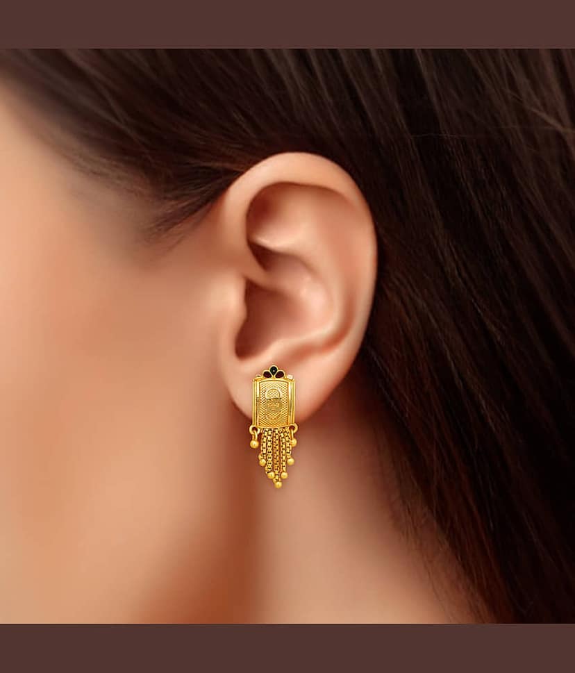 LUV FASHION Golden Stud Earrings ( Pack of 1 ) view 2