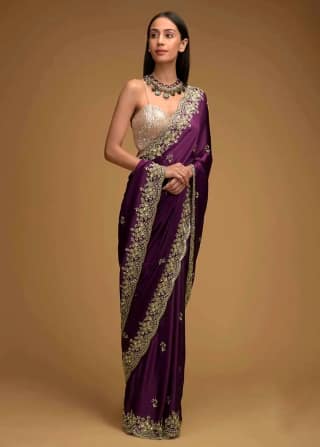 Wine Rangoli Silk Saree with Embroidery by SHIV TEXTILES