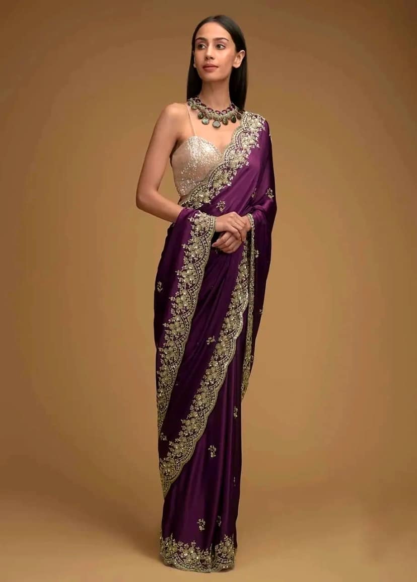 Wine Rangoli Silk Saree with Embroidery by SHIV TEXTILES