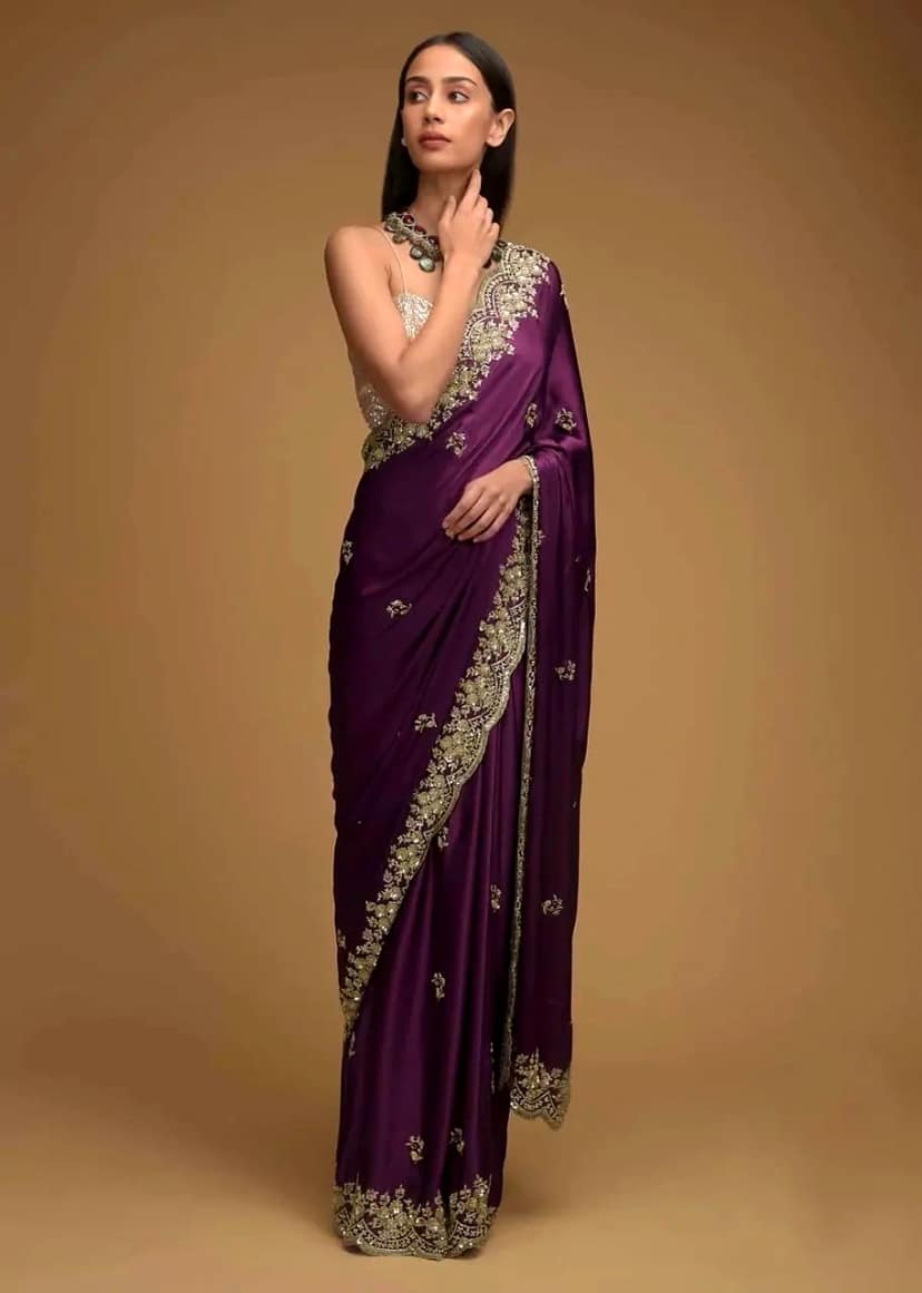 Wine Rangoli Silk Saree with Embroidery by SHIV TEXTILES view 2