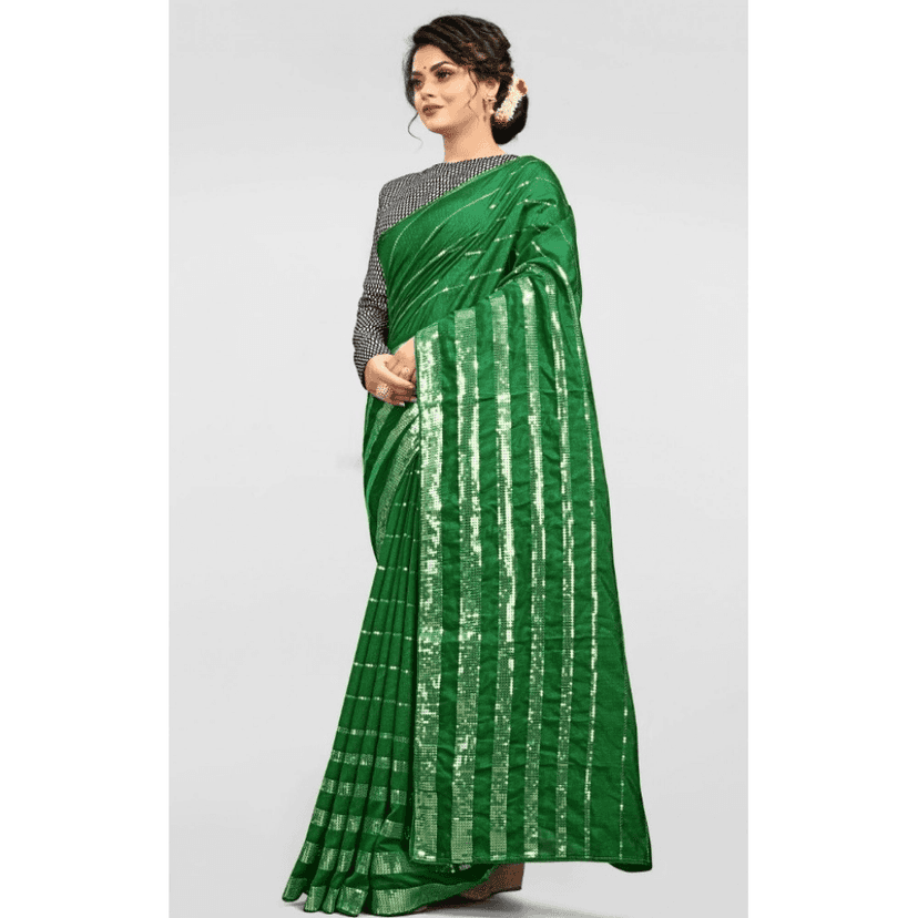 Generic Women's Vichitra Saree with Blouse (Green, 5-6 Mtrs) view 2