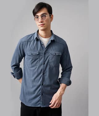 Paul Street Polyester Slim Fit Striped Full Sleeves Men's Casual Shirt - Blue ( Pack of 1 )