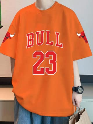 SCOTT FINCHER Men's Chicago Bulls Jersey Style T-Shirt, Men's Streetwear Hip Hop Short Sleeve T-Shirt, Casual Loose Fit Basketball T-Shirt : AA(ARN)ORANGE_79