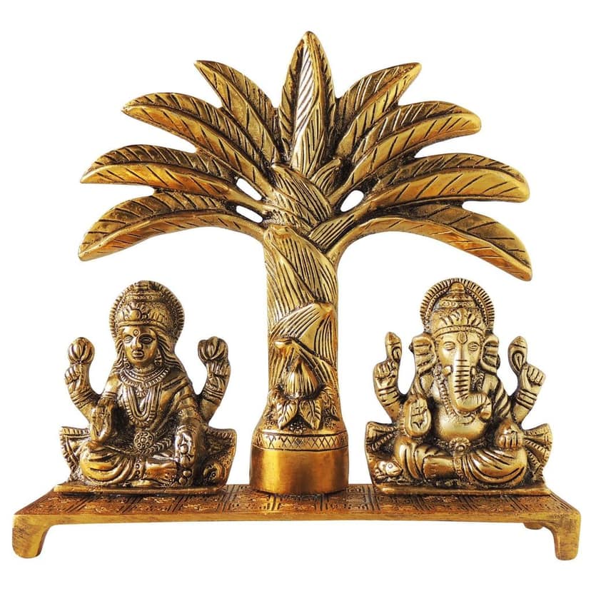 Aluminium Laxmi Ganesh with Tree Statue | Premium Diwali Puja Showpiece, Height : 10 Inch (ASMAS399 G) view 2