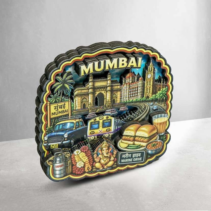 MustHome Mumbai Wooden Souvenir Fridge Magnet, Travel Keepsake Gift, City and Country Theme