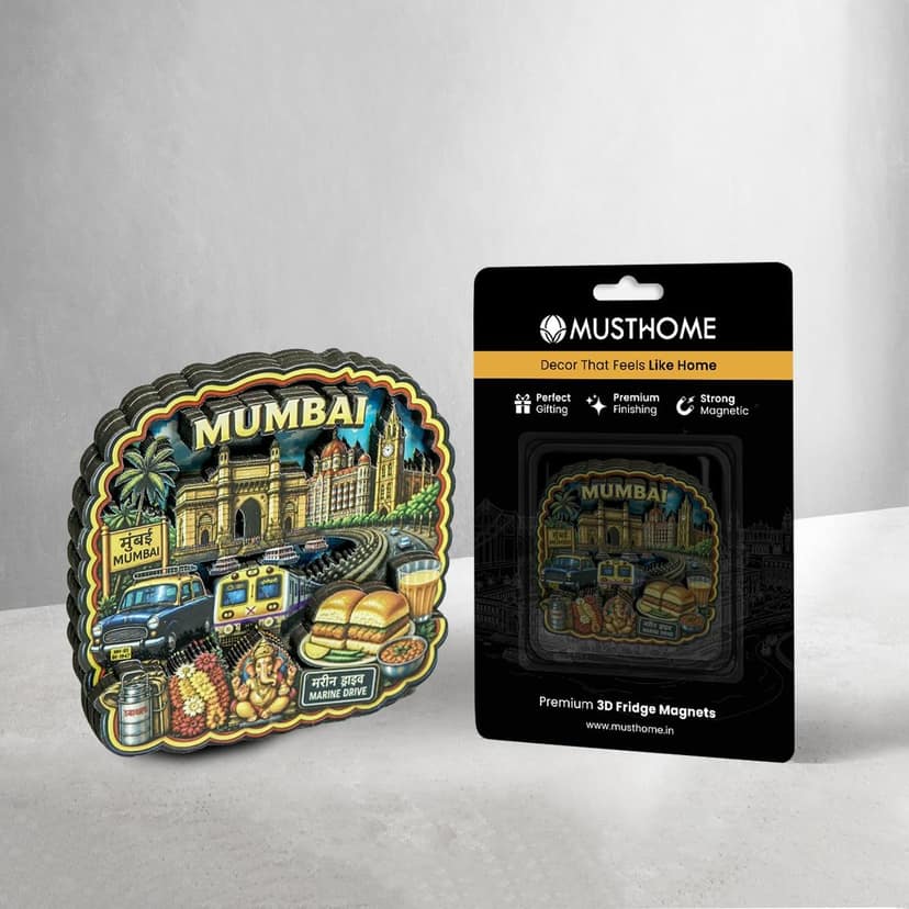 MustHome Mumbai Wooden Souvenir Fridge Magnet, Travel Keepsake Gift, City and Country Theme view 3