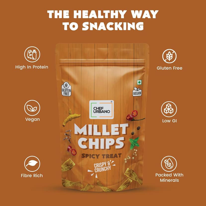 Chef Urbano Chips Millets Spicy Treat Pouch 85 Gms (MRP: Rs. 149/-) view 2
