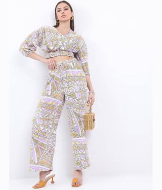 Ketch Women Printed Top With Trousers Co-Ord Set ( Lavender )