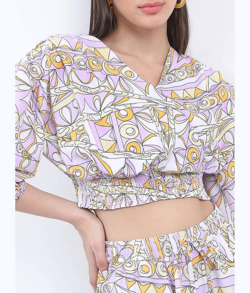 Ketch Women Printed Top With Trousers Co-Ord Set ( Lavender ) view 4