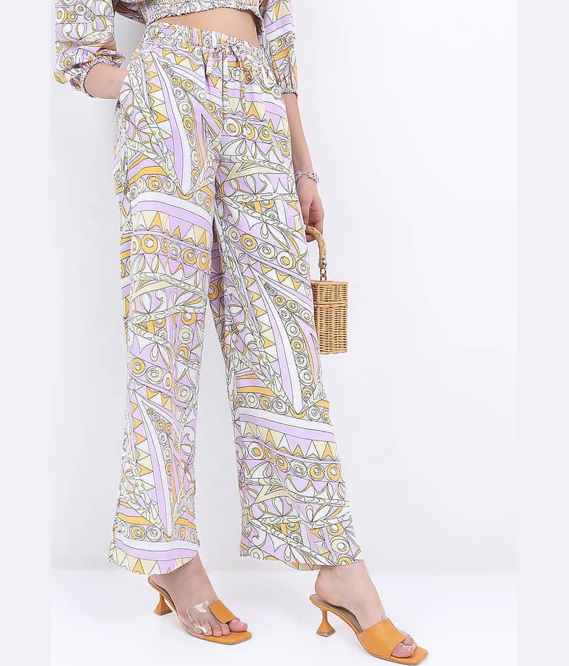 Ketch Women Printed Top With Trousers Co-Ord Set ( Lavender ) view 6