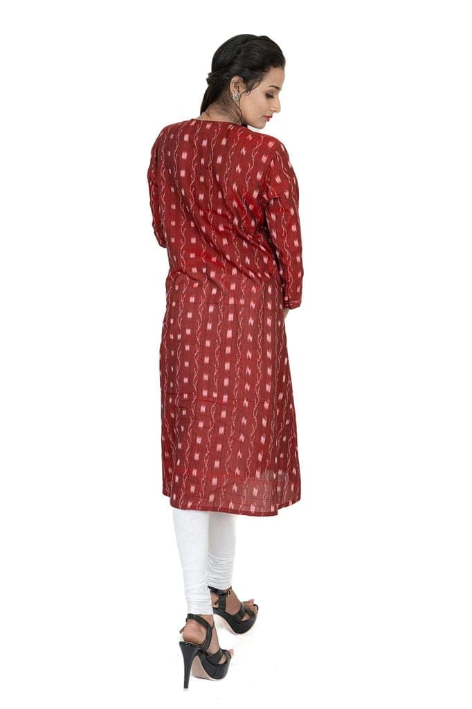 GHL GUENDICHA HAAT Sambalpuri Certified Handloom Women's Pure Cotton Round Neck Long Kurta view 4