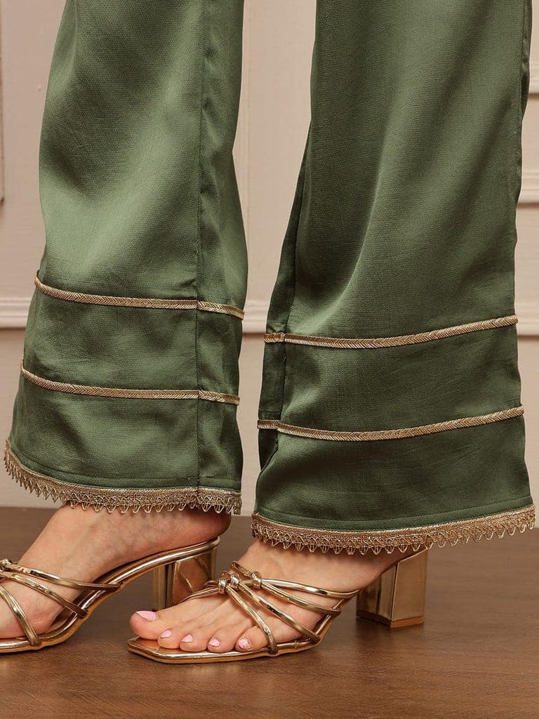 Olive Luxe Embroidered Kurta Set view 8