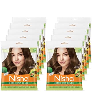 Nisha Creme Hair Color Light Brown 40g Pack of 10, Permanent Hair Color for Women Men, No Ammonia, 100% Grey Coverage