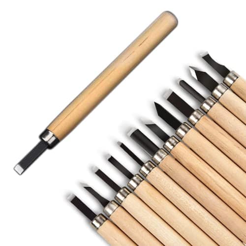 Wood Carving Tools Kit-Premium12pcs SK5 Hand Carving Tools Set,Professional Carving Kits for Beginners & Kids & Carpenter Experts,Perfect Carving Knife Set for Carving Wood,Erasers,Stamp Patterns view 2