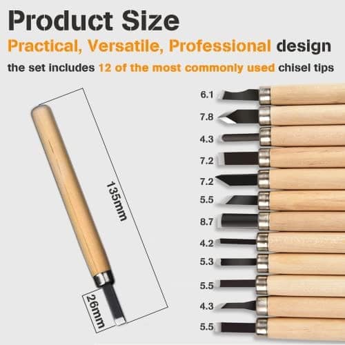 Wood Carving Tools Kit-Premium12pcs SK5 Hand Carving Tools Set,Professional Carving Kits for Beginners & Kids & Carpenter Experts,Perfect Carving Knife Set for Carving Wood,Erasers,Stamp Patterns view 3