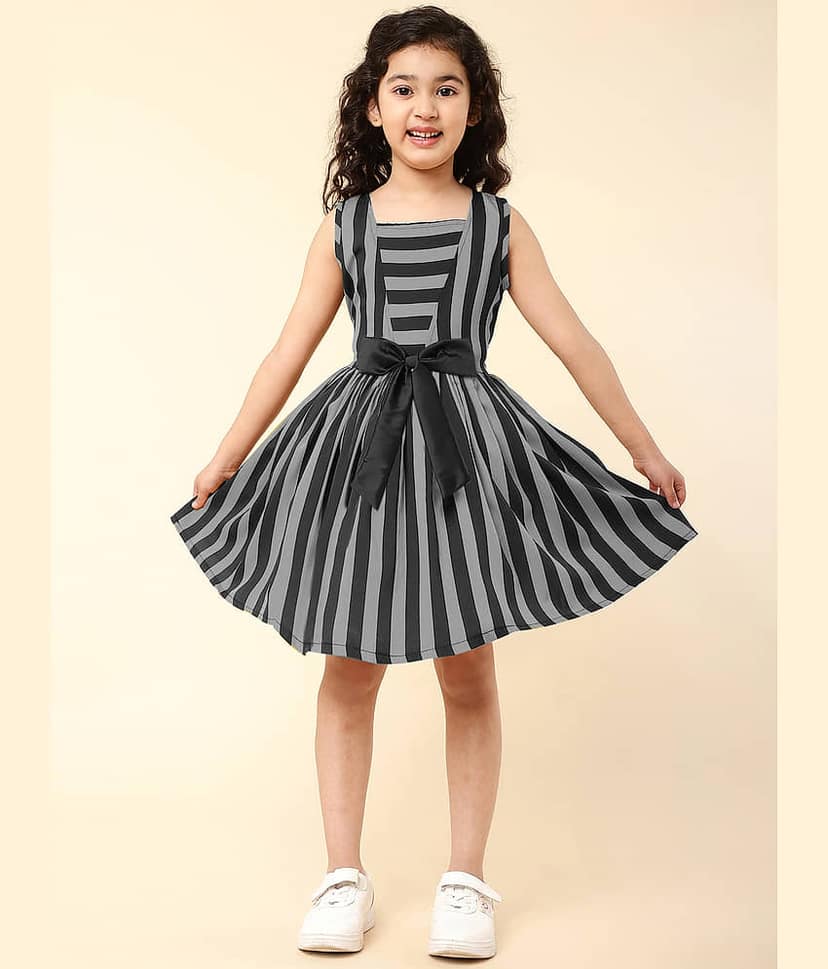 A.T.U.N. Polyester Fit And Flare Dress For Girls ( Pack of 1 , Gray )