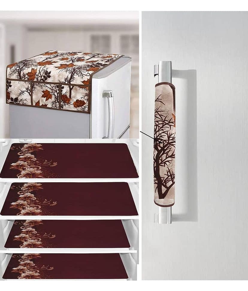 Generic PVC Floral Fridge Mat & Cover ( 99 53 ) Pack of 6 - Brown