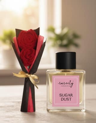 Romantic Women's day Gift | Aromatic Sugar Dust Eau de Parfum 50ml with Hand Crochet Roses Gift Set Gift for Her | Gift for Women | Wedding Gift