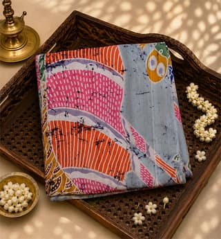 Handcrafted Batik Print Maheshwari Cotton By Silk Saree