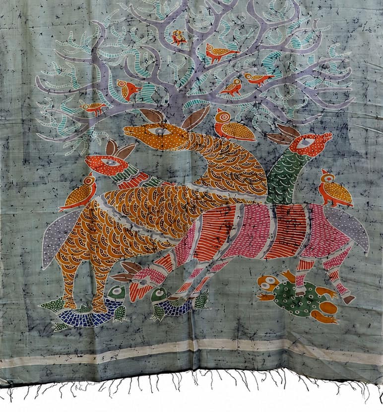 Handcrafted Batik Print Maheshwari Cotton By Silk Saree view 2