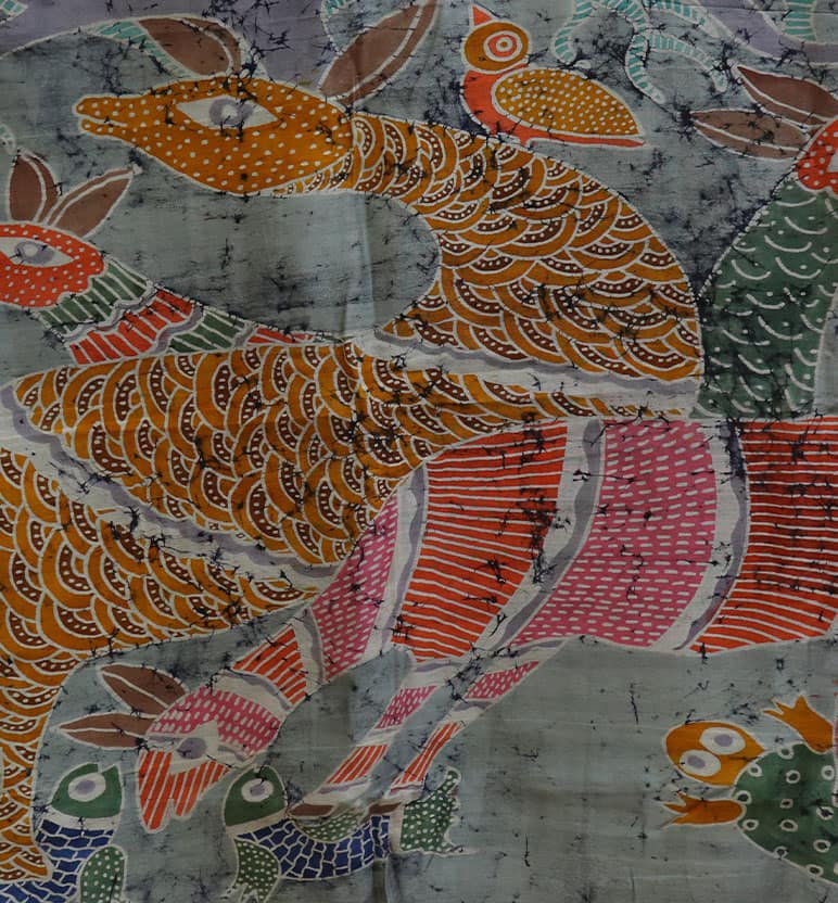 Handcrafted Batik Print Maheshwari Cotton By Silk Saree view 5