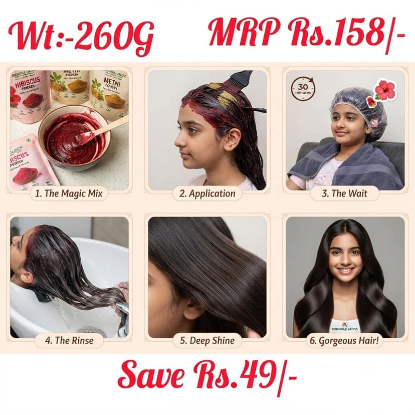 Shushraj Jaivik Hibiscus, Methi & Multani Mitti Powder Combo for Hair Care - DIY Herbal Hair Pack Kit view 8