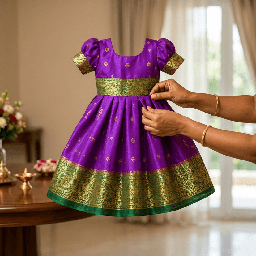 LUSTER Elegant Baby Girl's Silk Satin Frock and Dresses Available (Newborn Baby to 5 Years) Ideal for Birthdays, Festivals, and Weddings Affordable Quality Cute Baby Frock Purple view 3