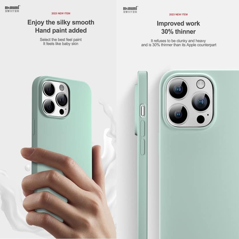 Memumi Shockproof Liquid Silicone Gel Back Cover for Apple iPhone 14 Pro Max-Green view 3