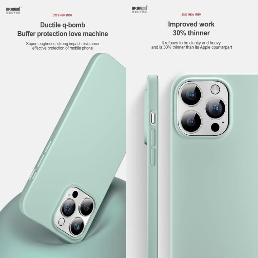 Memumi Shockproof Liquid Silicone Gel Back Cover for Apple iPhone 14 Pro Max-Green view 4