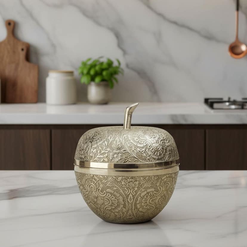 Brass Apple Shape Bowl | Handcrafted Decorative Table Centerpiece, Height : 5.2 Inch (FMAS316 B)