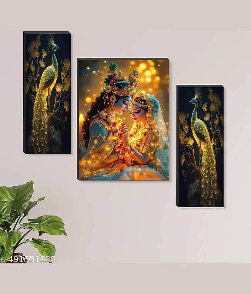 WALLArt Set Of 3 Radha Krishna Wall Paintings For Wall Décor Gift Items 12 x 18 inch view 2