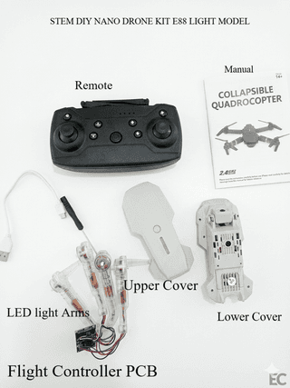 E88 Light STEM DIY Nano Drone Kit with 4K HD Dual Camera, Foldable Design, LED Lights, 2.4GHz Remote Control | Educational RC Drone for Kids & Beginners