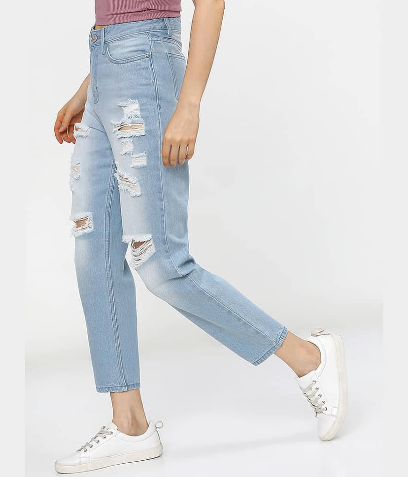 Tokyo Talkies Women's Mom Fit Mid-Rise Jeans ( Light Blue ) view 2