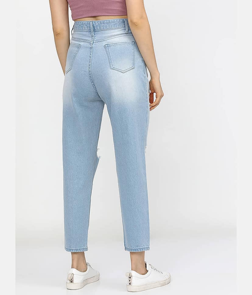 Tokyo Talkies Women's Mom Fit Mid-Rise Jeans ( Light Blue ) view 3