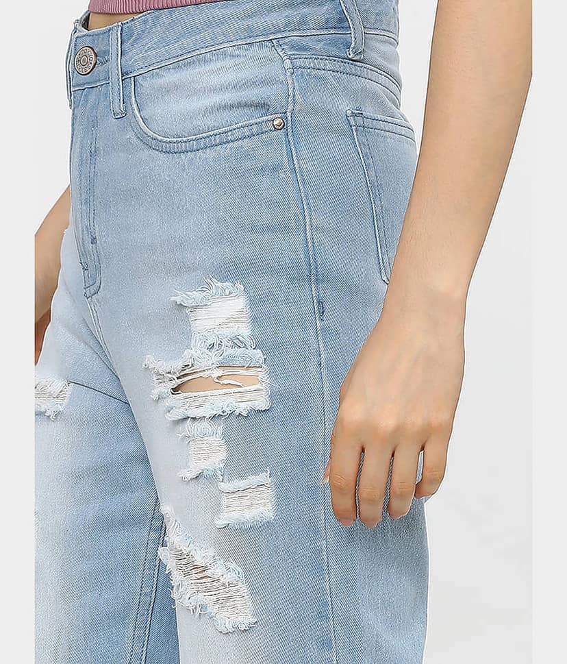 Tokyo Talkies Women's Mom Fit Mid-Rise Jeans ( Light Blue ) view 4