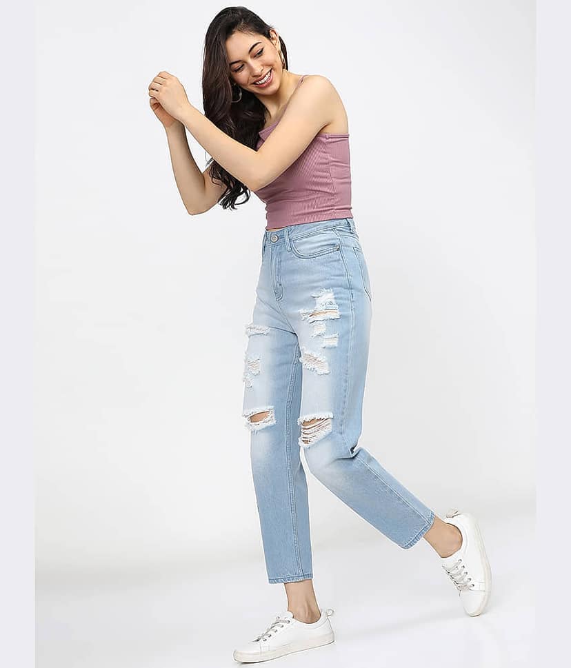 Tokyo Talkies Women's Mom Fit Mid-Rise Jeans ( Light Blue ) view 5