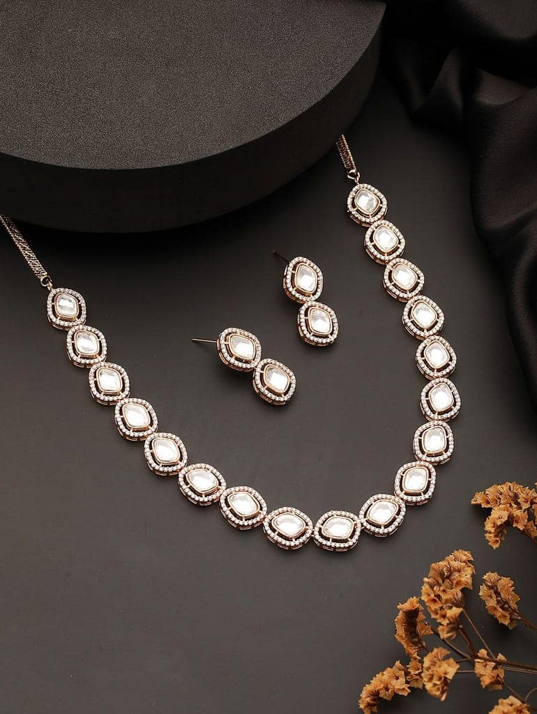 Gold Plated Kundan Polki Geometric Necklace Jewellery Set view 2