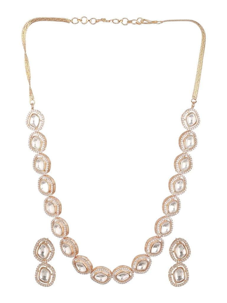 Gold Plated Kundan Polki Geometric Necklace Jewellery Set view 5