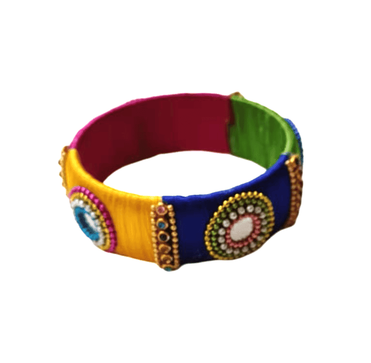 Multicolour Silk Thread Bangle with Stone and Pearl view 3