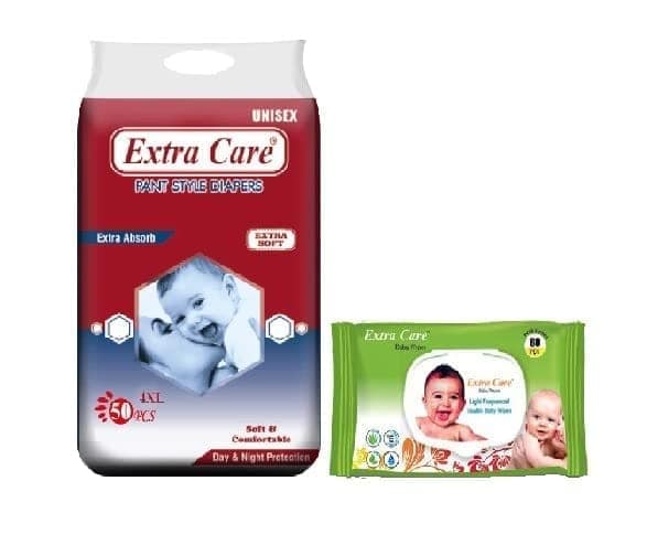 Alizee Extra Care Natural Baby Green Wipes with Lid 80 piece + Extra Absorb Pants Style Baby Diapers | Combo of Diper & Wipes