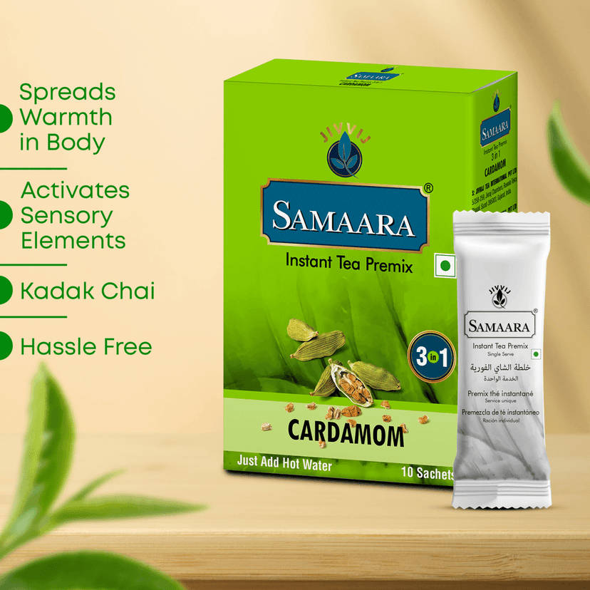 Samaara Instant Tea Premix Sachets | Cardamom Elaichi Flavoured Assam Black Tea Powder | 10 Sachets Box 150gm view 6