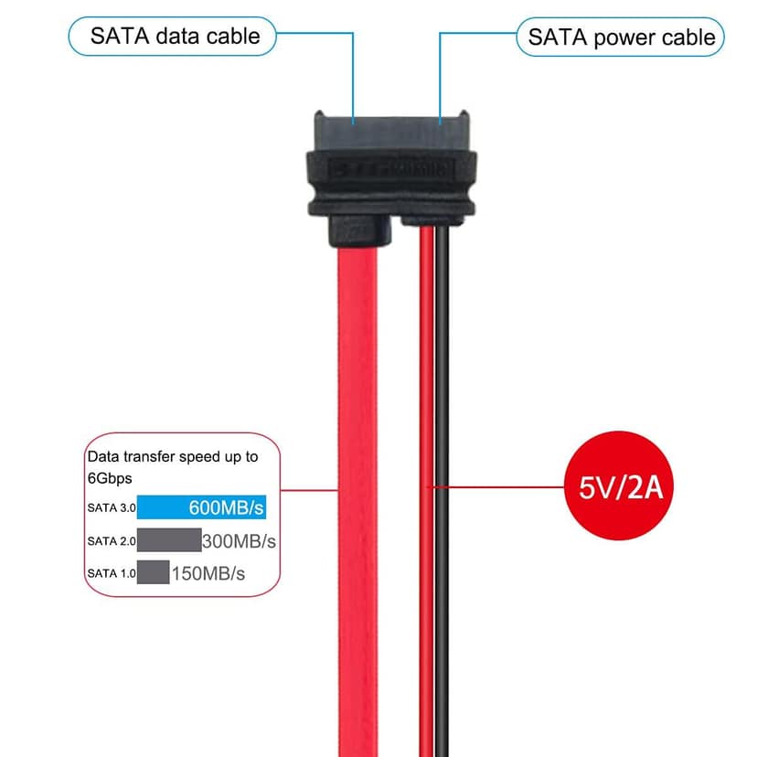 Slimline SATA 13pin Male to Slimline SATA 13pin 7+6 Female Extension Cable for SATA Slim DVD+/-RW Drive (30cm) view 3