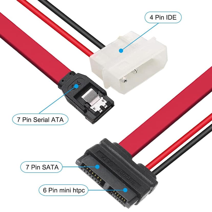 Slimline SATA 13pin Male to Slimline SATA 13pin 7+6 Female Extension Cable for SATA Slim DVD+/-RW Drive (30cm) view 5