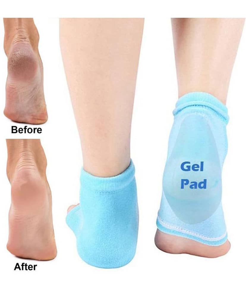 Silicone Gel Heel Socks For Dry Hard Cracked Heels Repair Heel Support (Blue) 1Pair view 2