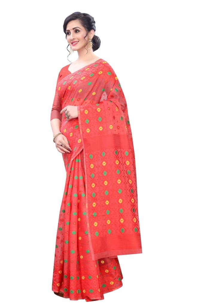 Silk Zone Women's Jamdani Cotton Blend Woven Saree view 2