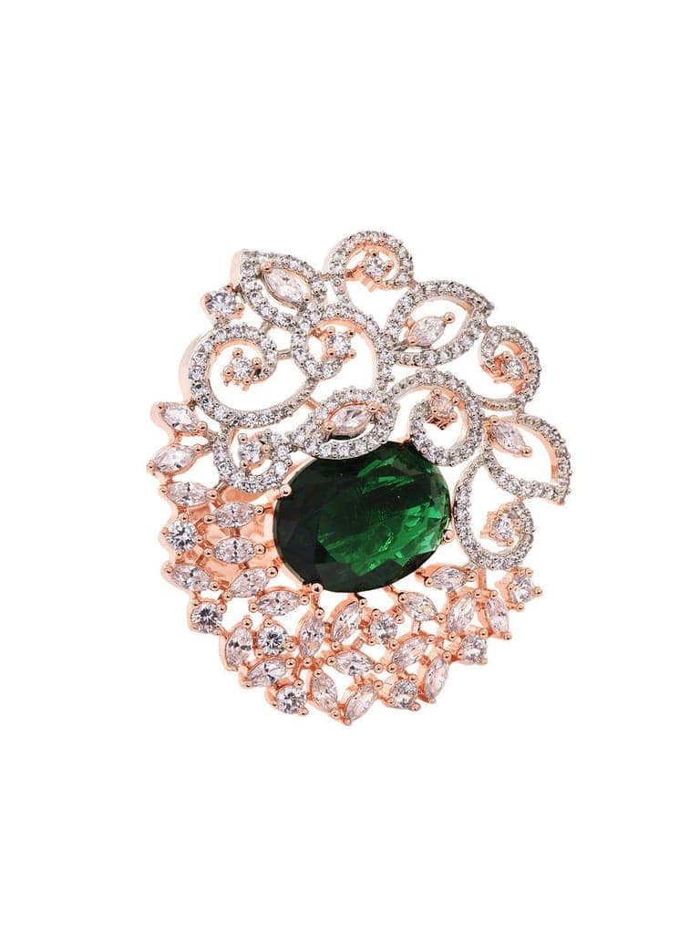 Rose Gold Plated Green AD Encrusted Quirky Floral Finger Ring view 5