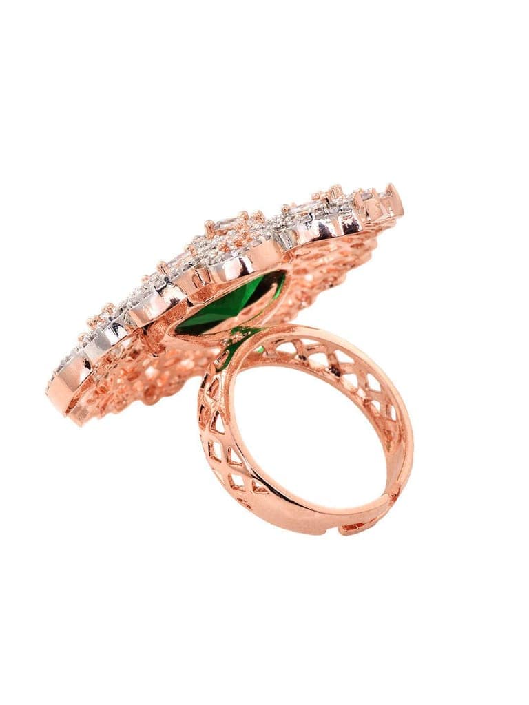 Rose Gold Plated Green AD Encrusted Quirky Floral Finger Ring view 6