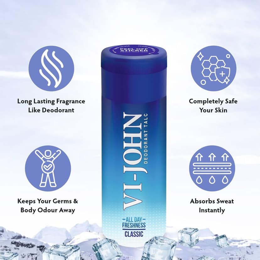 VI-JOHN Classic Deodorant Talcum Powder,Fresh,Cooling Sensation & Perfumed Talc For Men (100gm) view 3